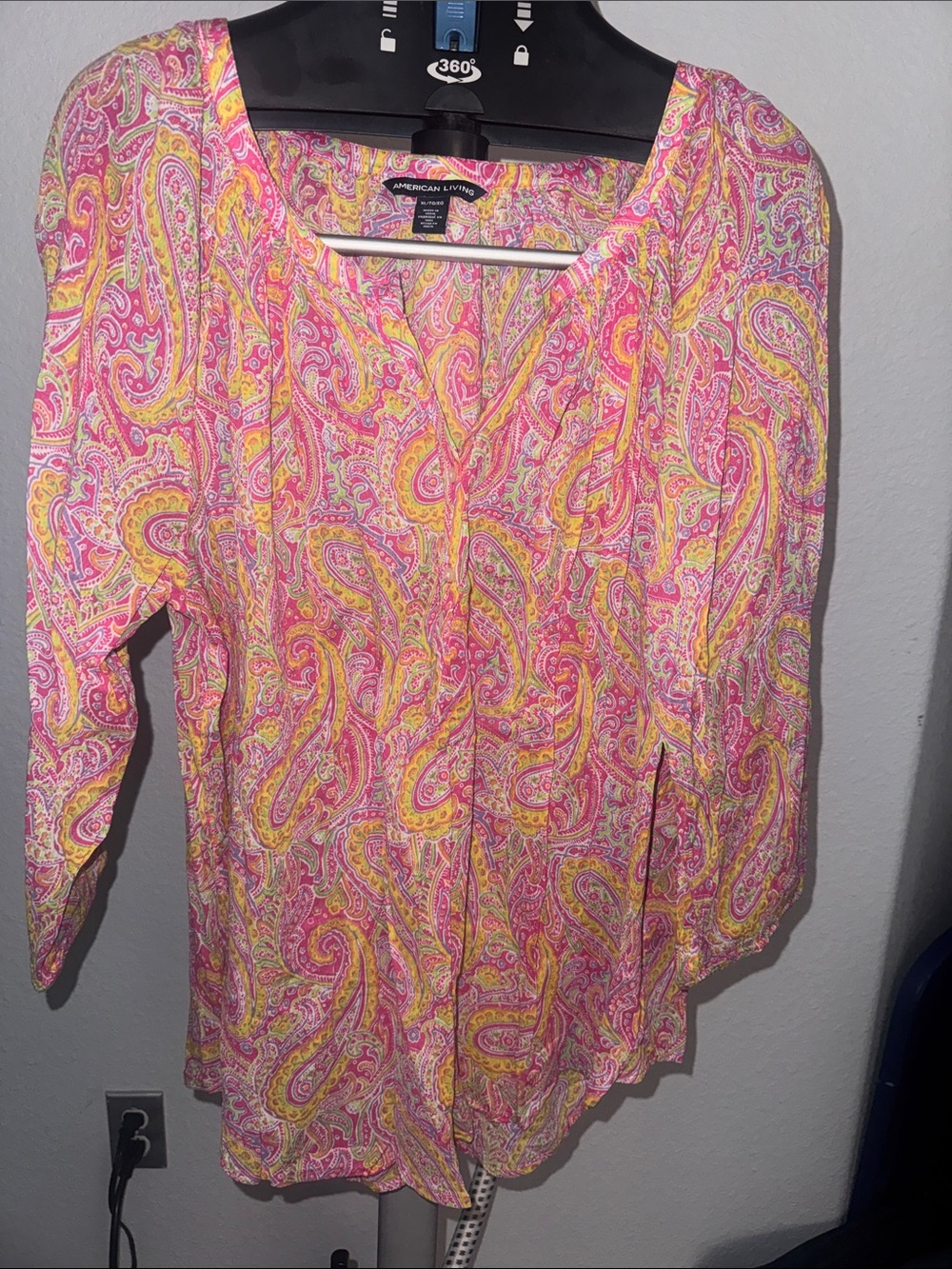 American Living Pink Yellow Paisley V-Neck Tunic